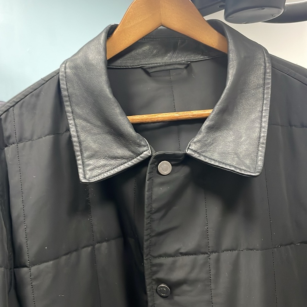 Salvatore Ferragamo Jacket in Black With Leather Trim and Logo Buttons